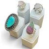 Image 1 : 4 New Gemstone & Crystal Rings * all stamped .925 * (Turquoise, Ruby Zosite, and Rose Quartz ) Longe