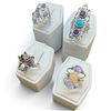 Image 2 : 4 New Gemstone & Crystal Rings  * all stamped .925 * (Turquoise, Amethyst Crystal, Opal, and Garnet 