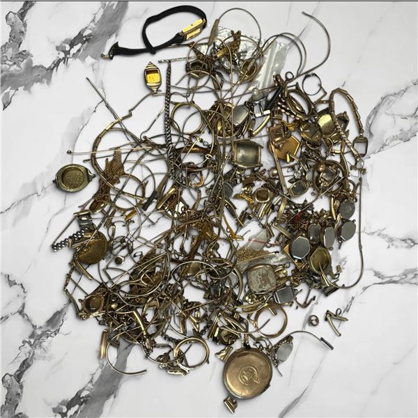 Large Lot of Gold Plated, Gold Filled and Gold Toned Watch Parts and Pieces
