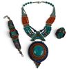 Image 2 : Set of Tibetan Silver Natural Gemstone & Mosaic Jewelry - Necklace, Bracelet and Ring (ring is stamp