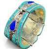 Image 6 : Tibetan Silver Natural Gemstone & Mosaic Hinged Cuff Bracelet & Ring with Lapis Center Stone (ring f
