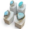 Image 1 : 4 New Gemstone Rings * all stamped .925 *(Larimar, and Ocean Agate ) Longest ring face is 34 mm * To