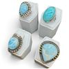 Image 2 : 4 New Gemstone Rings * all stamped .925 *(Larimar, and Ocean Agate ) Longest ring face is 34 mm * To