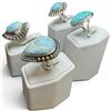 Image 3 : 4 New Gemstone Rings * all stamped .925 *(Larimar, and Ocean Agate ) Longest ring face is 34 mm * To