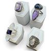 Image 2 : 4 New Gemstone & Crystal Rings * all stamped .925 * (Cabochon and Faceted Amethyst, Moonstone & Agat