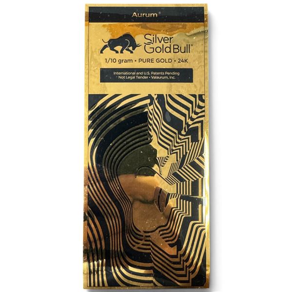 Aurum 1/10 Gram 24KT Gold Wafer Note by Silver Gold Bull in Protective Sleeve