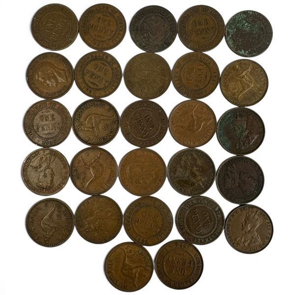 26 Australian Large Penny Bronze Coins - 97% Copper - 1910s - 1964 (with gaps)* Circulated