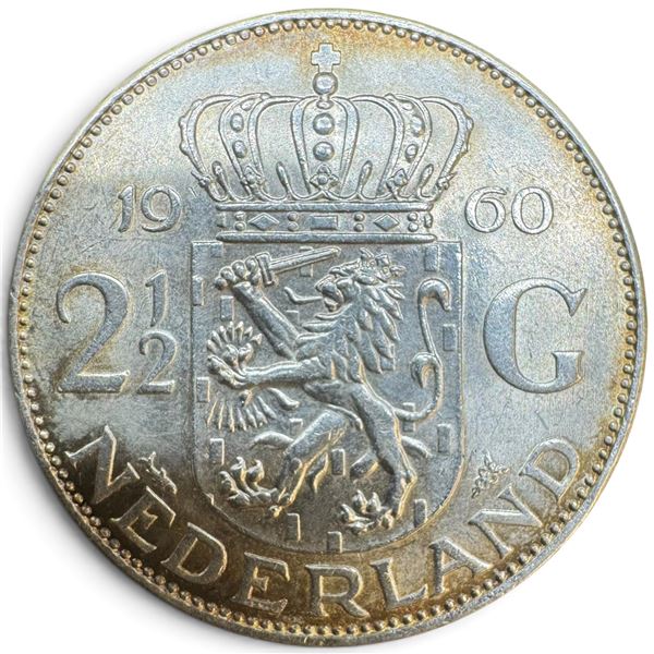 1960 Netherlands 2½ Gulden Silver Coin - .720 Silver * Circulated with patina