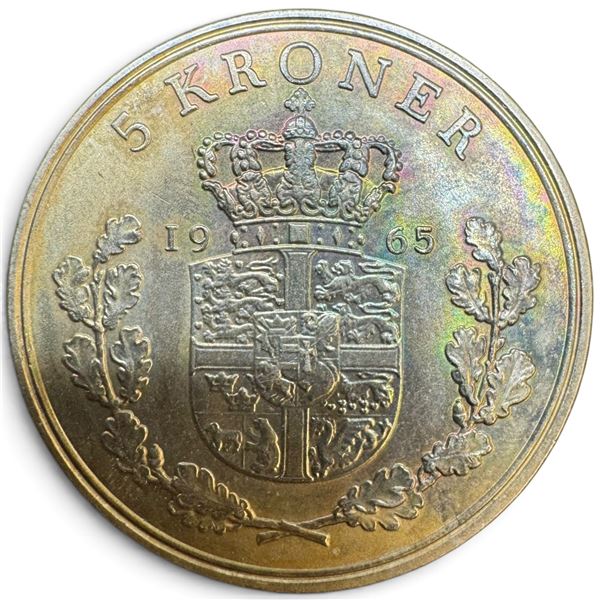 1965 Denmark 5 Kroner Silver Coin - .800 Silver * Circulated