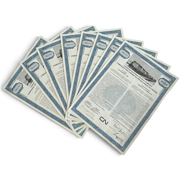 6 CNR Railway Canceled Bonds with Sequential Numbers - AM31575 to AM31581 - 1986 Maturity Date