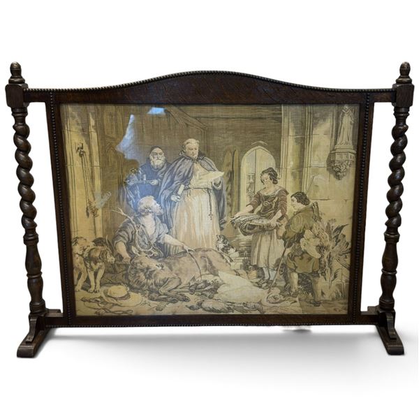 Wooden Fireplace Screen with Bolton Abbey Tapestry Panel