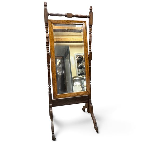 Vintage Wooden Cheval Swing Mirror Pivoting Rectangular Glass