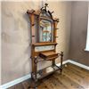 Image 1 : Victorian Oak Hall Stand w Aesthetic Movement Tile Inserts & Beveled Mirror 39x13x92"