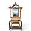 Image 2 : Victorian Oak Hall Stand w Aesthetic Movement Tile Inserts & Beveled Mirror 39x13x92"
