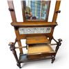 Image 5 : Victorian Oak Hall Stand w Aesthetic Movement Tile Inserts & Beveled Mirror 39x13x92"