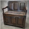 Image 1 : Antique Oak Hall Bench w Lift-Top Storage & Paneled Box Base 36x22x42"