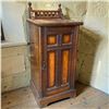 Image 1 : Victorian Walnut Bedside Cabinet w Gallery Rail & Burl Inlay 15.5x15x36"