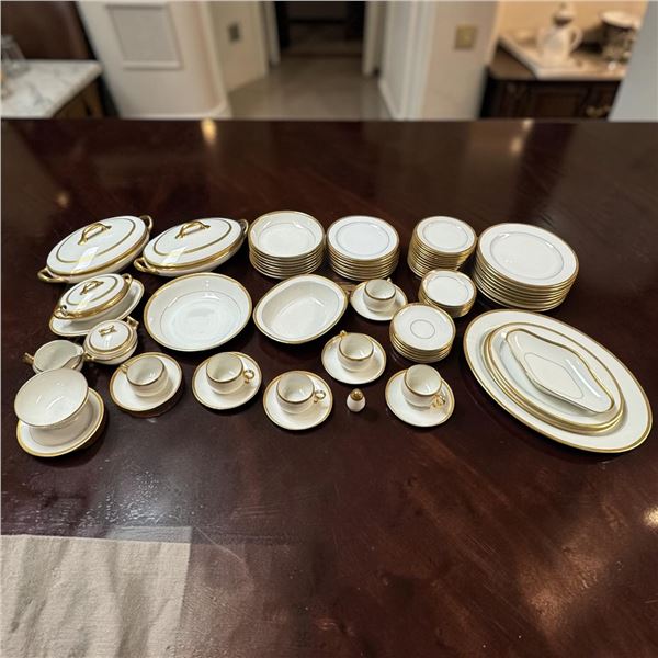 Limoges Elite Works Porcelain Dinnerware Service w Gold Greek Key Trim 77 Pieces