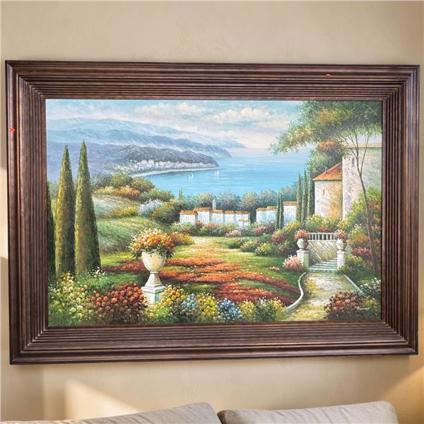 Large Mediterranean Chateau Oil Painting by Bernard 87x63x4"