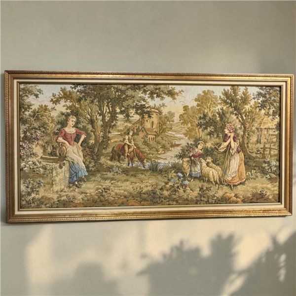 Pastoral Scene Framed Tapestry 34.5x67.5"
