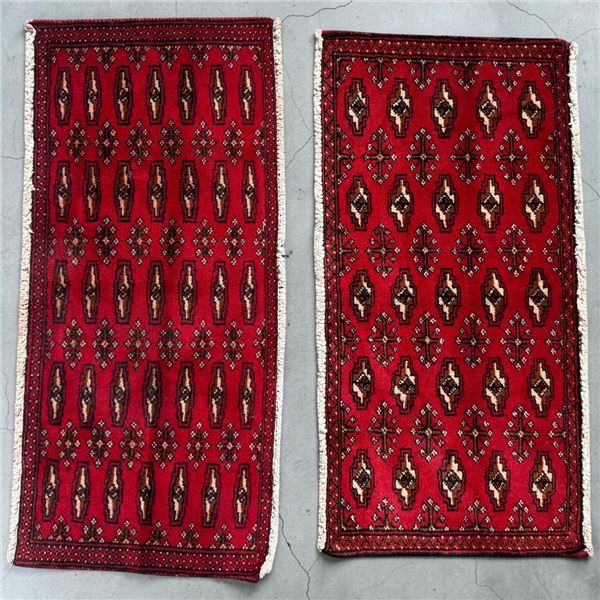 Pair of Torkaman Rugs w Geometric Patterns 1'3"X2'11" & 1'3"X2'8"