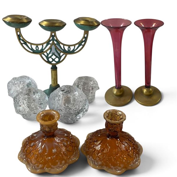 Set of Decorative Glass Vases & Candle Holders by Various Makers