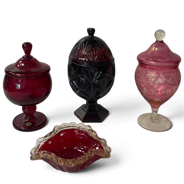 Reijmyre Swedish Glass Pedestal Dish & Assortment of Glass Compotes