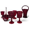 Image 1 : Ruby Red Glassware Set w Hand Painted Vase