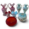 Image 1 : Assorted Hand-Painted Glass Vases & Bowl Set