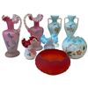 Image 2 : Assorted Hand-Painted Glass Vases & Bowl Set