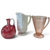 Image 1 : Red Glass Decanter, White Grape Relief Pitcher & Pink Glass Pitcher
