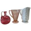 Image 2 : Red Glass Decanter, White Grape Relief Pitcher & Pink Glass Pitcher
