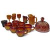 Image 1 : Iridescent Carnival Glass Set w Goblets, Creamer & Covered Dish
