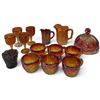 Image 2 : Iridescent Carnival Glass Set w Goblets, Creamer & Covered Dish