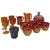 Image 3 : Iridescent Carnival Glass Set w Goblets, Creamer & Covered Dish