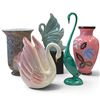 Image 1 : Ceramic Swan (Japan), Green Speckled Bird 15" Tall & Floral Vases (Italy & Modern)