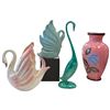 Image 2 : Ceramic Swan (Japan), Green Speckled Bird 15" Tall & Floral Vases (Italy & Modern)