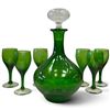 Image 1 : Green Glass Decanter 11" Tall & Six Goblets Set