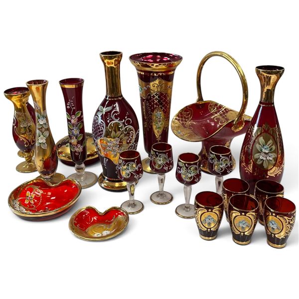 Bohemian Glassware Collection w Enamel & Gold Accents