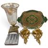 Image 1 : Vase & Tray w Italian Flatware Set, Gilt Corbels