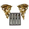 Image 4 : Vase & Tray w Italian Flatware Set, Gilt Corbels