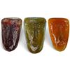 Image 1 : Set of Three Glass Face Sculptures in Burgundy, Green & Orange Largest is 10.5x7"