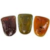 Image 2 : Set of Three Glass Face Sculptures in Burgundy, Green & Orange Largest is 10.5x7"