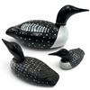Image 1 : Set of Three Carved Wooden Loons w Spotted Pattern 1 is a Loonie Coin Bank 15" long