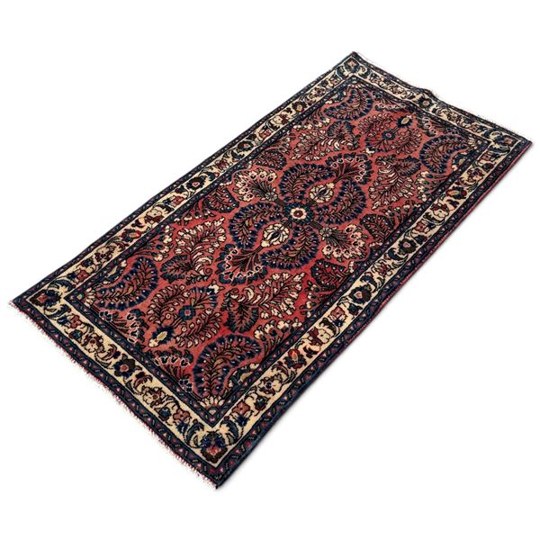 Sarough Persian Rug, Hand Knotted, Blue & Pink 4'2"x2'