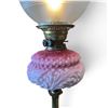 Image 2 : Victorian Brass & Pink Cased Glass Oil Lamp Height is 29"