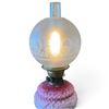 Image 4 : Victorian Brass & Pink Cased Glass Oil Lamp Height is 29"