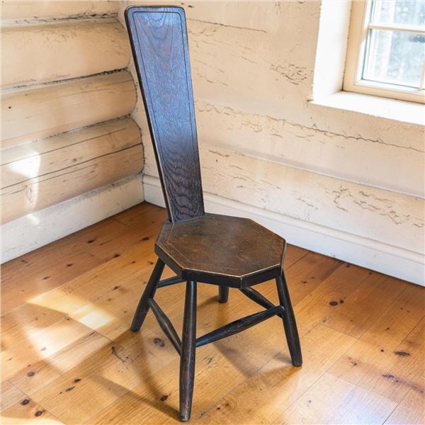 Wooden Spinning Chair Stool w Low Seat & Turned Splayed Legs 32.5 in