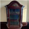 Image 1 : Wooden Wall-Mounted/Tabletop Curio Case w Glass Door & Shell Motif 16x5.5x18"