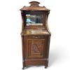 Image 2 : Antique Wooden Coal Scuttle Cabinet w Mirror & Carved Wood Detailing 16.5x13.5x38.5